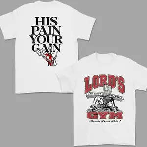 Vintage 1990s LORD’S GYM "His Pain Your Gain" T-Shirt – Retro Christian Workout Graphic Tee, Trendy Hipster Streetwear Casual Unisex Menswear