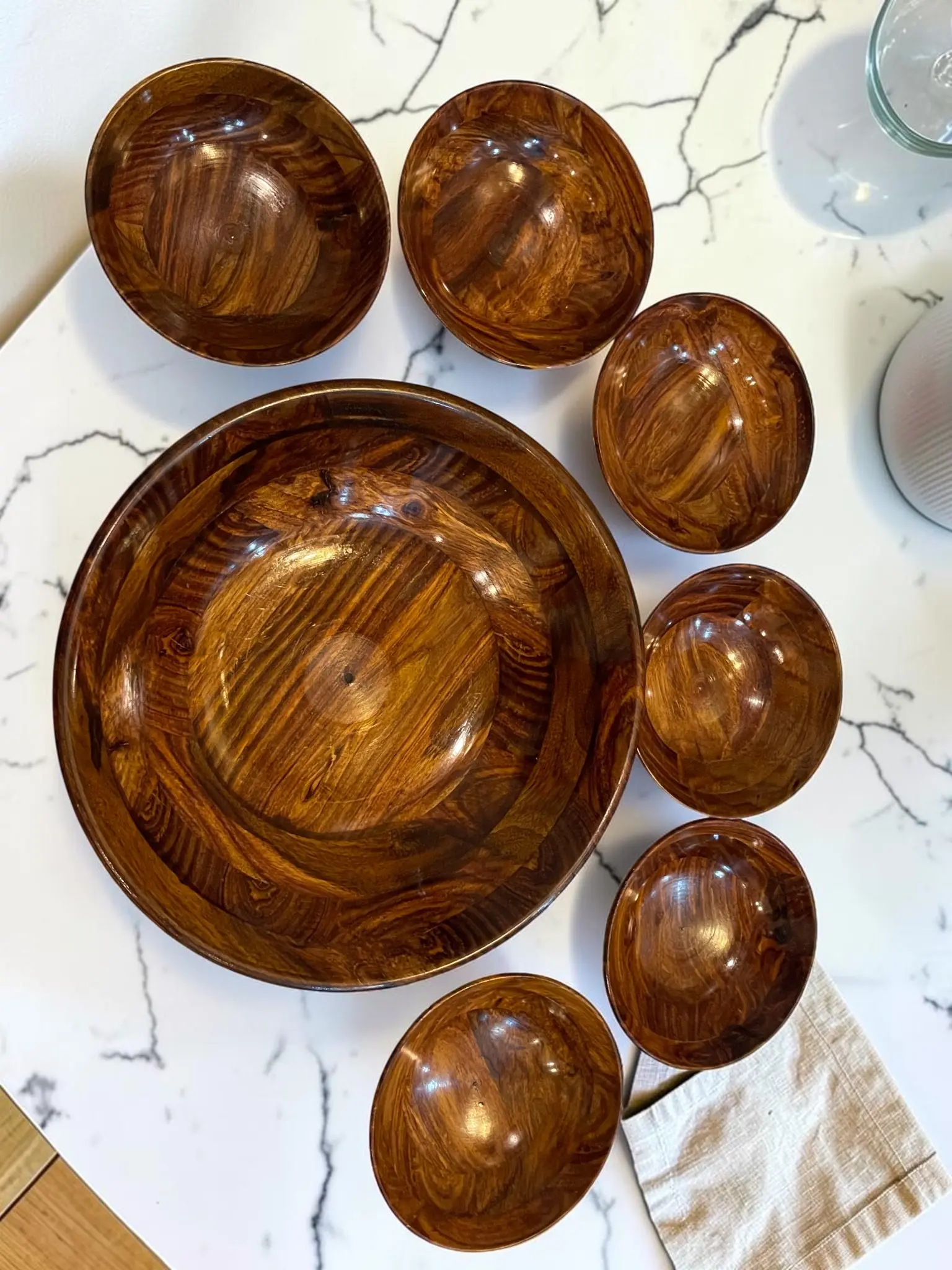 Handmade Solid Wood Serving Bowl Set, Rustic 7-Piece Salad Dining Set