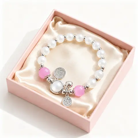 Elegant White Pearl Bracelet with Pink and Silver Accents – Fashion Jewelry for Women