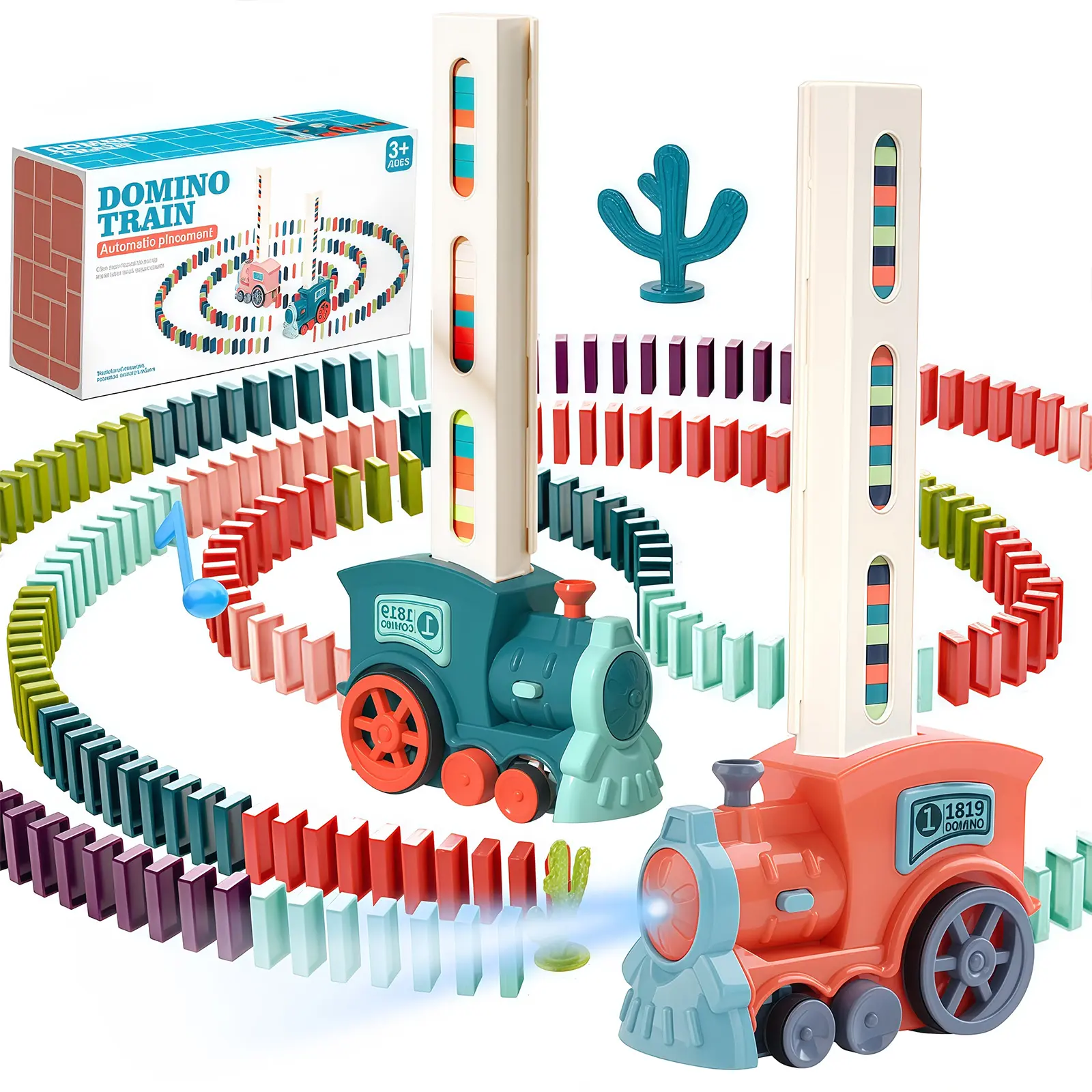 Electric domino train toy, automatic toy, domino train toys, DIY domino creative toys-battery-powered, electric train toy with lights and music
