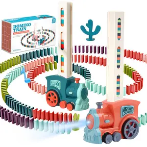 Electric domino train toy, automatic toy, domino train toys, DIY domino creative toys-battery-powered, electric train toy with lights and music