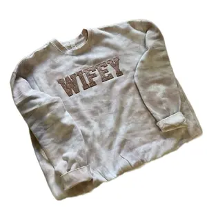 Wifey Embroidery Enza Tie Dye Sweatshirt with Appliqué Women's Love Crewneck Casual Long Sleeve Pullover Unisex Fit Winter wifey wife Womenswear Embroidered Fashion Everyday Tops