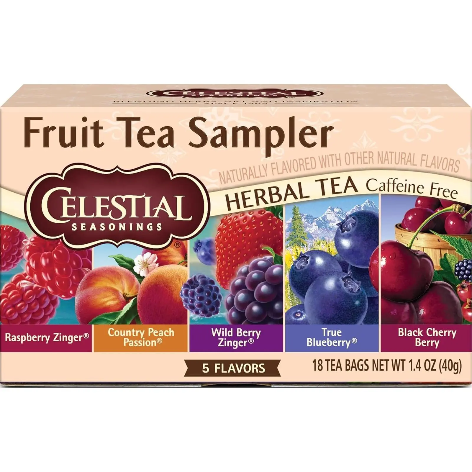 Seasonings Fruit Tea Sampler Herbal Tea Variety Pack, Caffeine Free, 18 Tea Bags Per Box