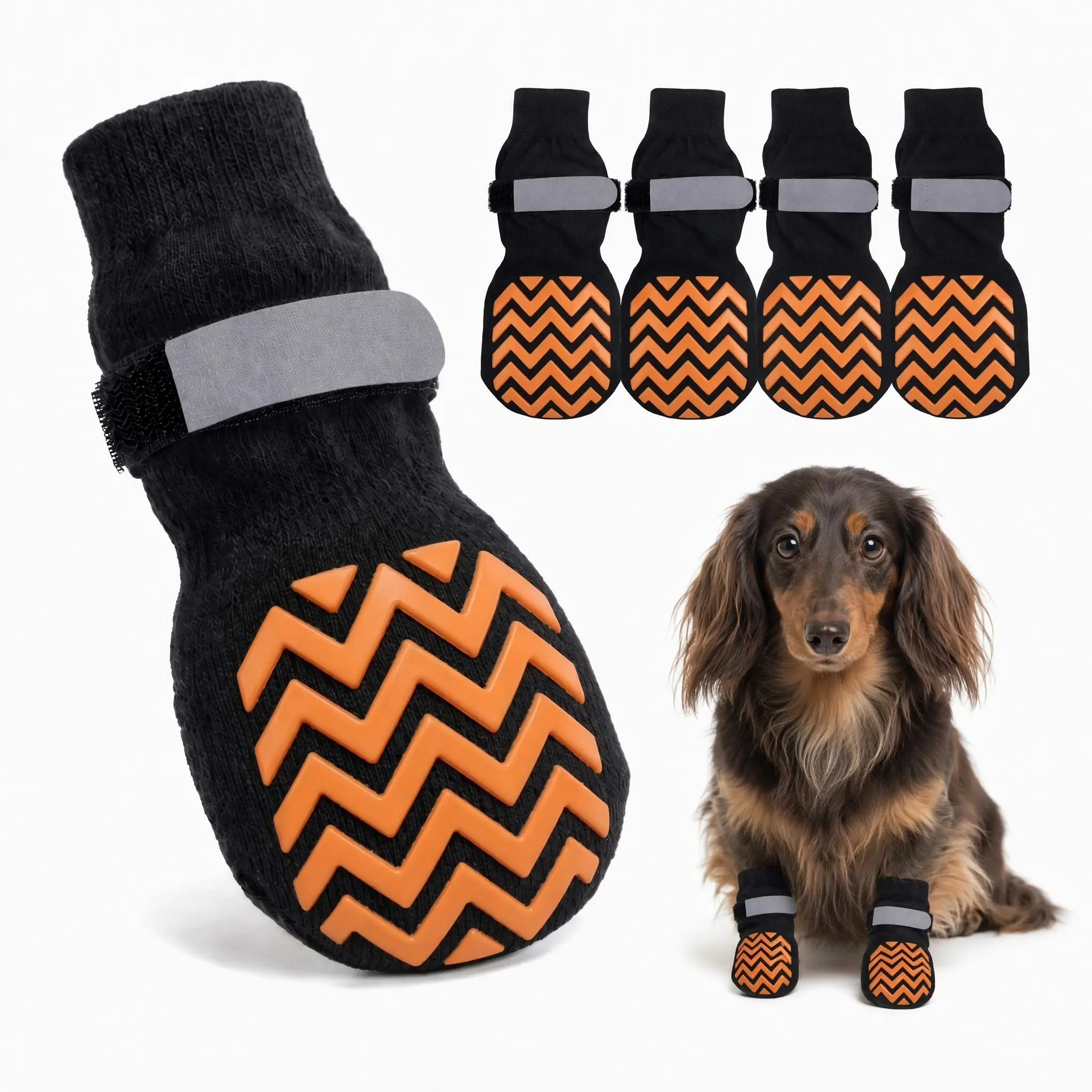 RYNVALE Dog Traction Socks, 4-Pack Non-Slip Paw Protectors for Small Senior Dogs, Double-Sided Traction to Prevent Licking & Slipping on Hardwood Floors