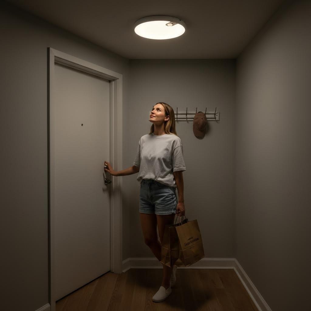 Rechargeable LED motion sensor ceiling light, dimmable closet light with three color temperatures and remote control, wireless battery-operated flush mount ceiling lamp for hallway, closet, stairway, garage, pantry