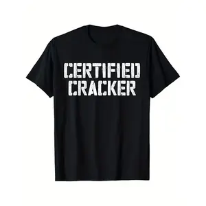 Summer t Shirts certified cracker graphic cotton t shirt distressed print regular fit machine washable black with white text casual round neck tee for casual attire everyday tshirt graphic tee knitted texture black -1 A79