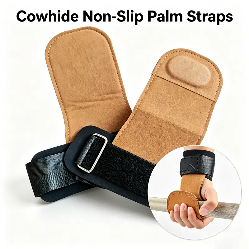 Cowhide Lifting Grips with Wrist Support, Gym Hand Guards for Deadlifts, Pull-Ups & Back Training, Non-Slip Weight Lifting Straps for Men Women