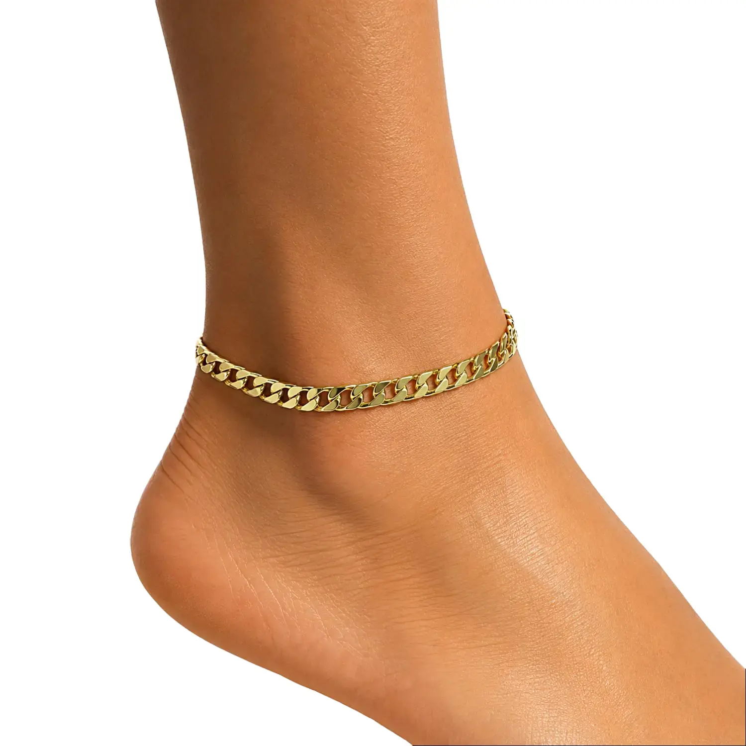 14K Gold Plated Bold Diamond Cut Cuban Chain Anklet | 7mm Bold Gold Anklet 10" | Made in Korea Classic Barcelets