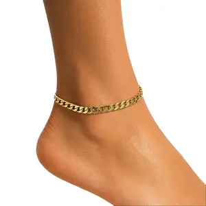 14K Gold Plated Bold Diamond Cut Cuban Chain Anklet | 7mm Bold Gold Anklet 10" | Made in Korea Classic Barcelets