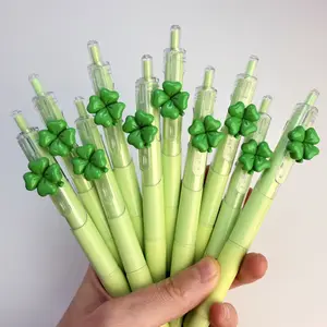 30/50Pcs Lucky Clover Push Neutral Pen, 3D Silicone Patch Smooth Signature Pen Ballpoint Pen, St. Patrick's Day Commemorative Gift Stationery (15/25 pens + 15/25 refills)
