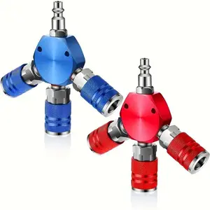 US Standard Three-Way Air Splitter Manifold with Quick Connect Industrial Connector and Plug, Aluminum Air Compressor Hose Adapter, Air Hose Fittings