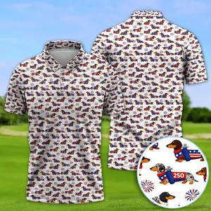 America 250 Dachshund Golf Polo – Funny Dog Lover Shirt for Men