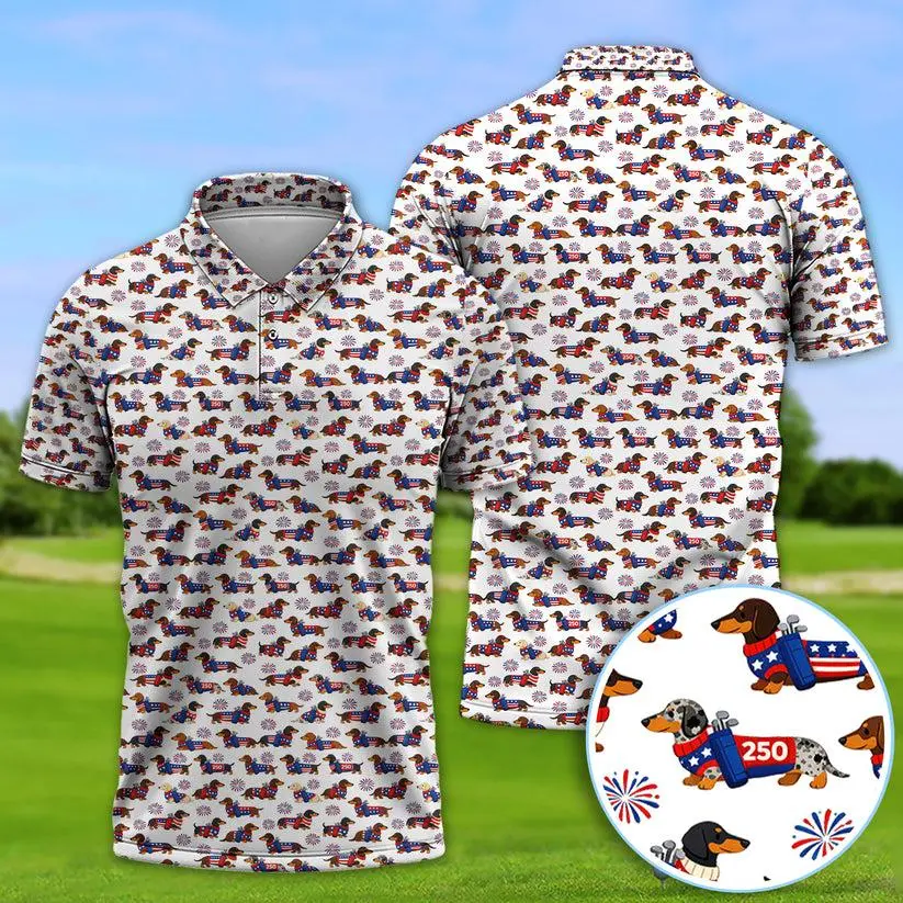 America 250 Dachshund Golf Polo – Funny Dog Lover Shirt for Men