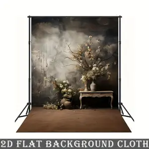 1PC,2D Flat Vintage Floral Still Life Photography Backdrop, European - style Aged Wall with Table, Vases and Flowers Scene, Professional Photo Background Cloth for Children and Adults, Suitable fo