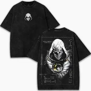 Moon Knight Marc Spector MCU Comic Double Printed Oversize Lightweight Acid Washed Tee TV Series Graphic Top Cotton Streetwear T-Shirt boys merch Men's Regular Fit Floral Print Tee