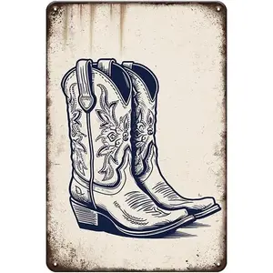Coastal Granddaughter Decor Blue Cowgirl Boots Beach Room Decor Wall Art for Teen Girls Bedroom, Coastal Room Decor, 12x 8 Inches Cowgirl Decor Metal Tin Signs