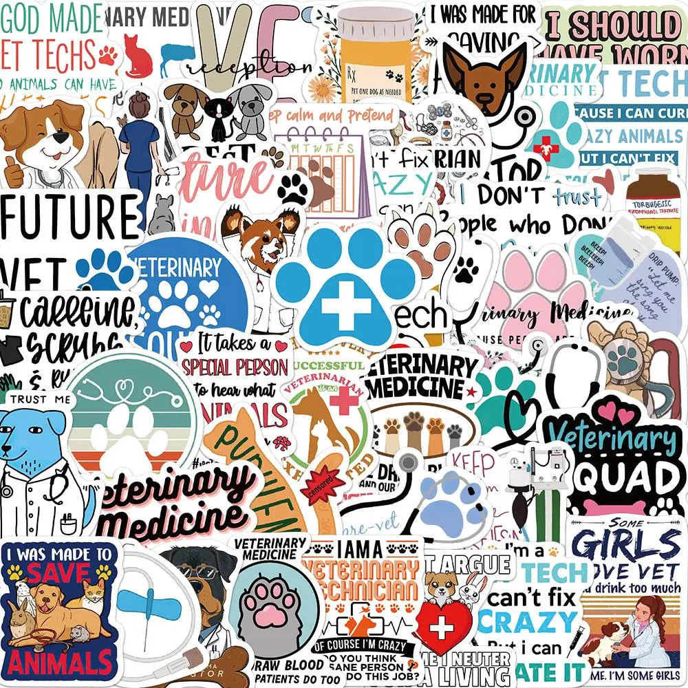Veterinary Themed Sticker, 1 Set Includes Sticker Cute Cartoon Animal Pattern Decorative Sticker, Waterproof Self Adhesive Decor Paper for Gift Greeting Card & Water Bottle & Laptop, Graphic Decal, Animal Scrapbook Decals, Waterproof Stickers