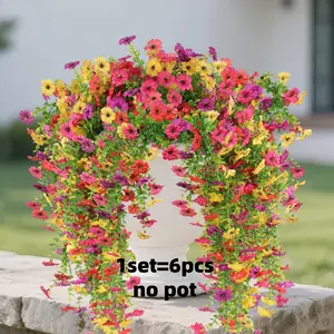 6 Pcs Artificial Hanging Mums Flowers, Artificial Flowers for Outside, Fake Hanging Flowers for Outdoor Planters, Patio, Front Door, Window, Garden Decoration