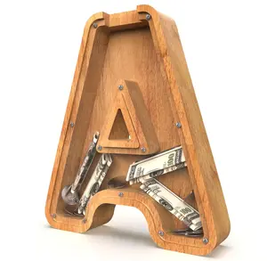 Piggy Bank for Kids Boys Girls, Large Personalized Wooden Letter Piggy Bank with Cut-Out Design, Alphabet Letter Coin Banks, Money Savings Box, Wooden Bank for Kids Creative Gifts for Real-MoneyA-Z
