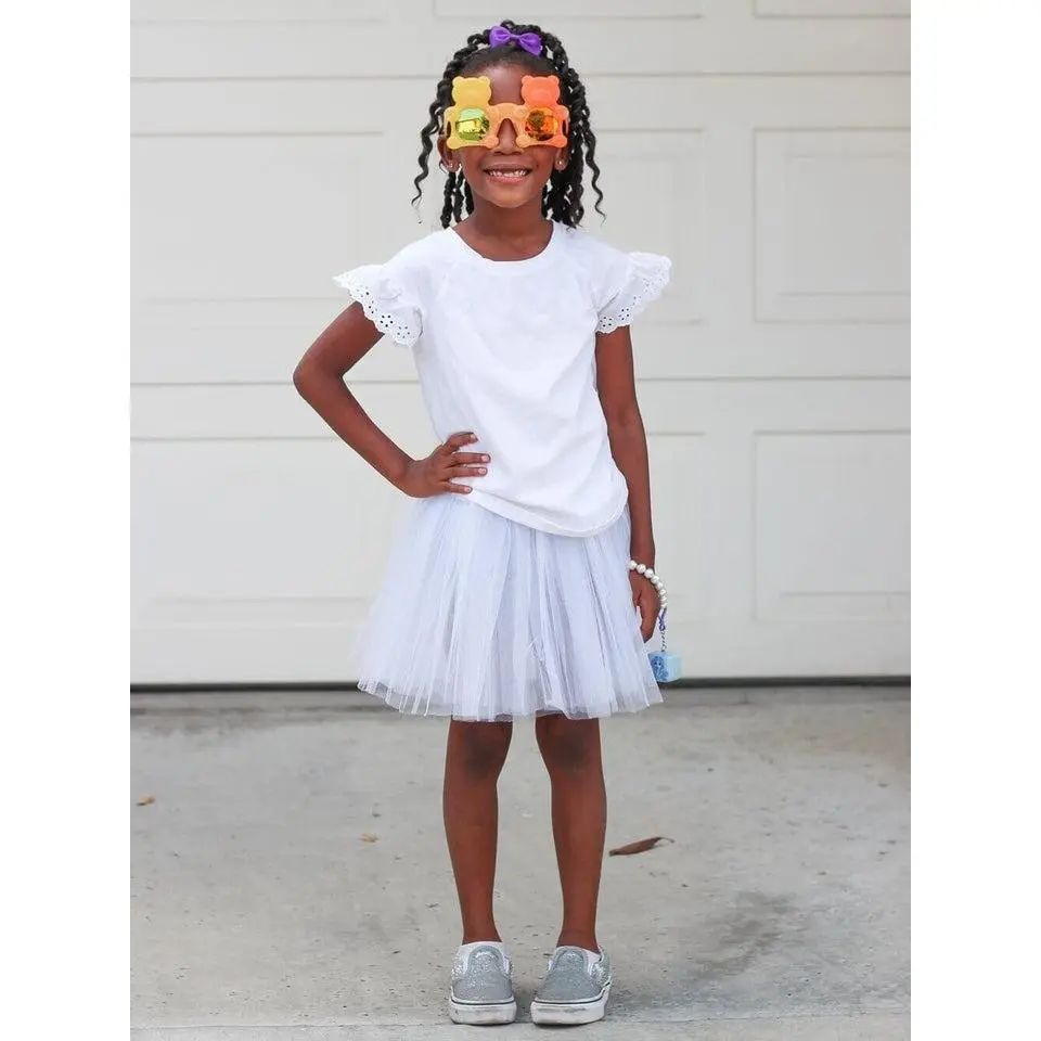 White Tutu Skirt for Girls – 3-Layer Tulle Ballet, Dance, and Dress-Up Costume Skirt