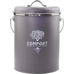Gray Odor Resistant Indoor Kitchen Countertop Compost Bin with Lid and Charcoal Filter Rust Resistant Coated Compost Bucket Container