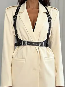 1PC punk-inspired PU leather shoulder strap waist belt with adjustable shoulder straps, perfect for casual outings and everyday commuting outfits.