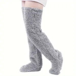 Over Knee High Fuzzy Socks Plush Slipper Stockings Furry Long Leg Warmers Winter Home Sleeping Socks