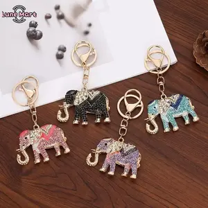 Lune Sparkly Rhinestone Elephant Keychain Enamel Inlaid Lucky Elephant Bag Charm Pendant Gold Tone Key Ring for Women Multiple Colors Available, Bag Charm Keychains, Character Enamel Keychains