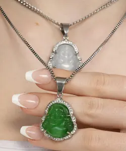 Silver Jade  Buddha Necklace