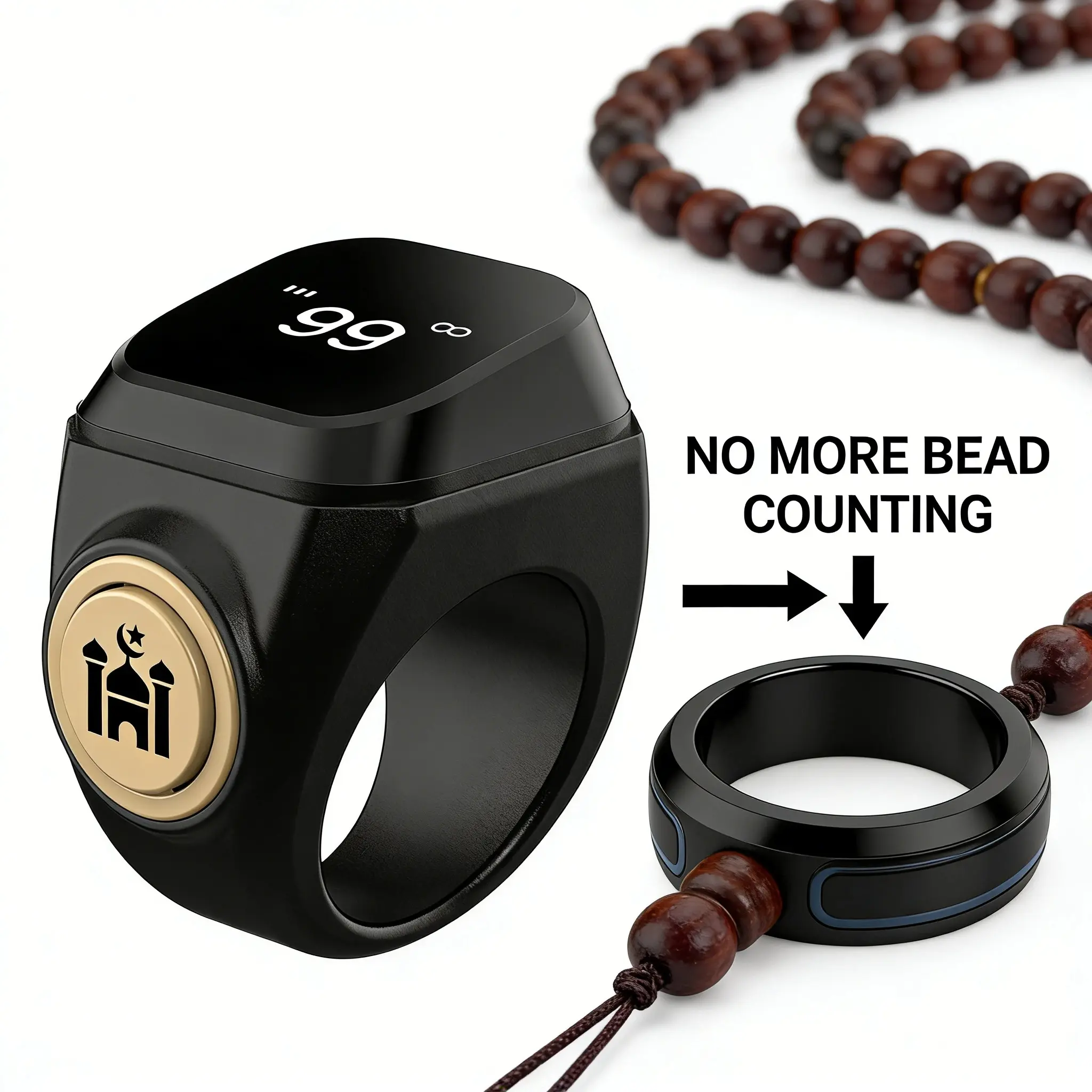 Muslim Smart Modern Prayer Beads Counter, Tasbih Counter, Tasbeeh Counter, APP Connected, Precision Reminder, Waterproof Design, Long Battery Life, Suitable for Islamic Daily Prayers