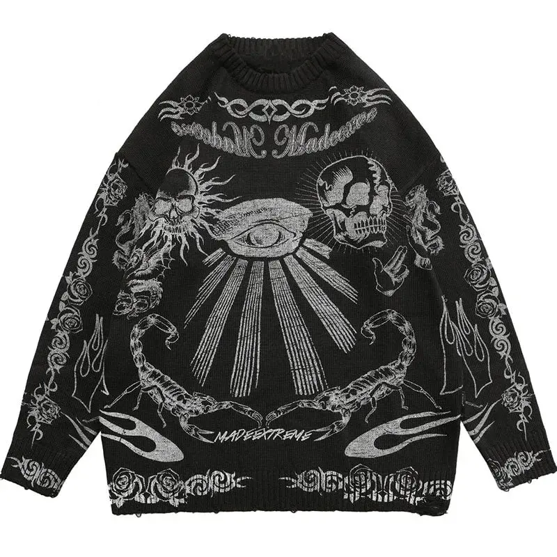 Men's Streetwear "All Seeing Eye" Knitted Sweater – Bold Winter Pullover