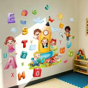 A set (30*90cm*2pcs) cartoon alphabet early education wall stickers for kids, suitable for nurseries, living rooms, hallways, corridors and children's rooms, home decoration and beautification stickers