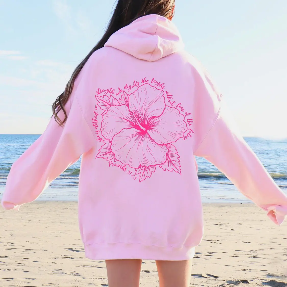 Hibiscus Christian Sweatshirt, Preppy Words on Back Bible Verse Beach Hoodie, Coconut Girl Sweatshirt, Women's Faith Apparel Merch, Gift for Teen Girl