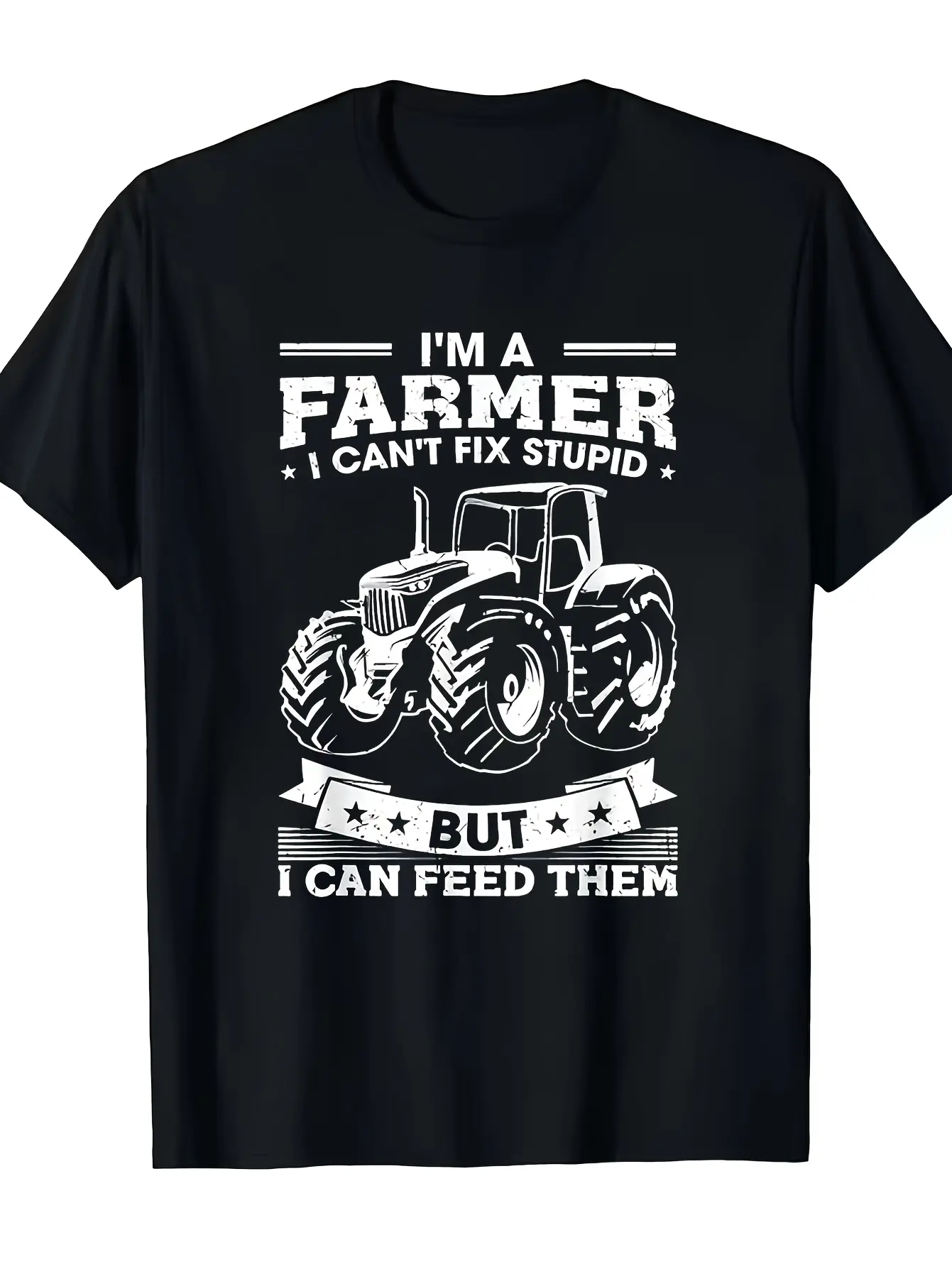Men's Funny "I Am a Farmer I Feed The World" Tractor Print T-Shirt - Vintage Farming Tee Suitable for Agriculture Workers Gift, Casual Summer Short Sleeve Shirt with Farm Tractor