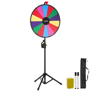 fathersdaygift VEVOR 24 in Spinning Prize Wheel, 14 Slots Spinning Wheel with Tripod, Adjustable Height Win Fortune Roulette with a Dry Erase and 2 Markers, 6 Colors, Easy Assembly, for Party Pub Trade Show Carnival