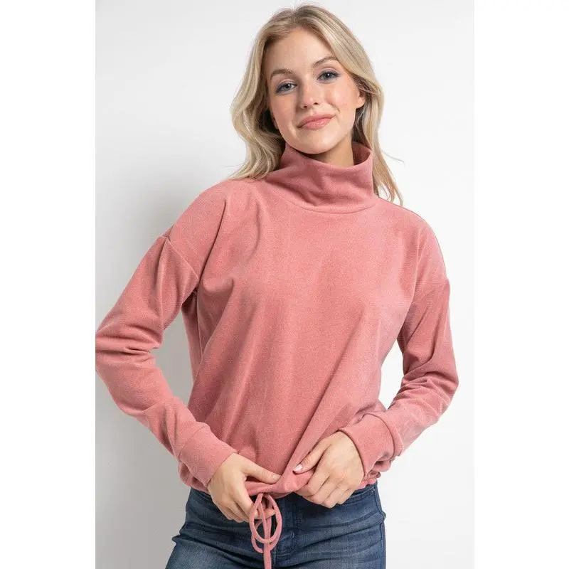 Cherish Brushed Drawstring Waist Top - Mauve