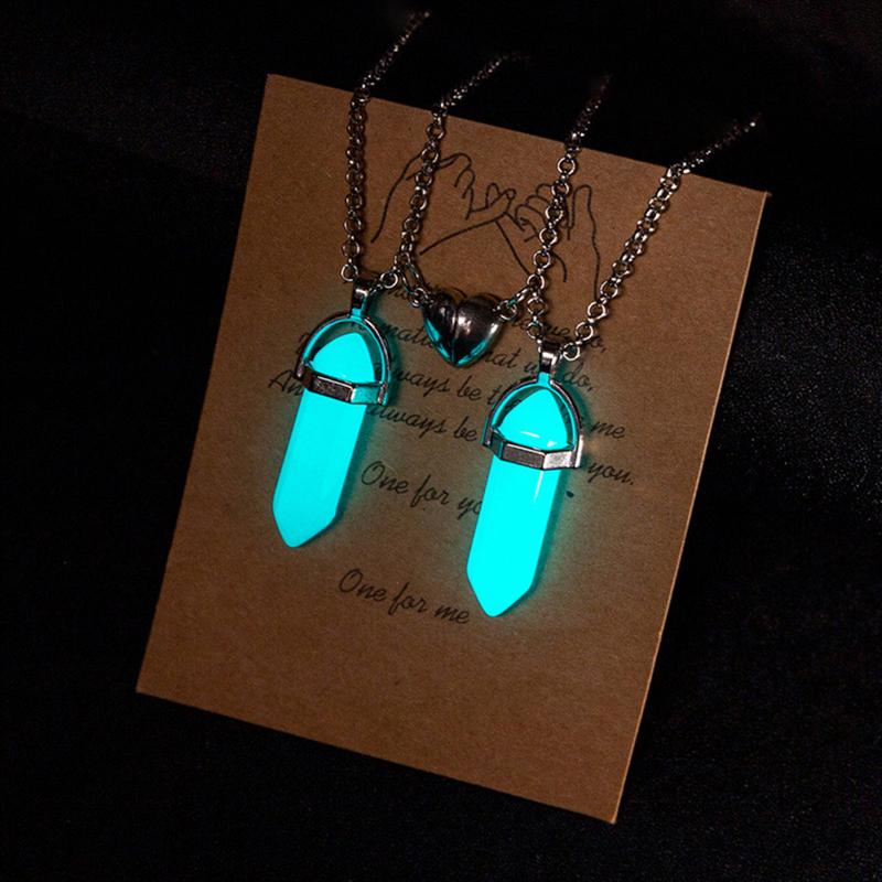 2Pcs/set Luminous Bullet Shape Necklace Hexagonal Pendant Magnet Necklace