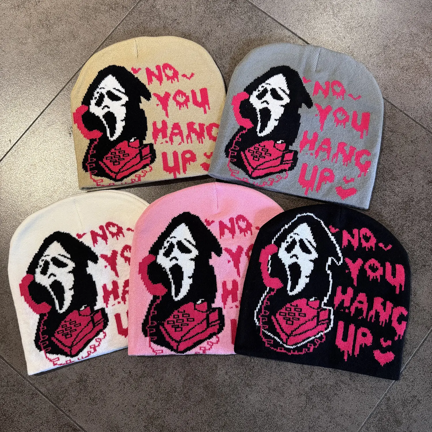 Unisex Halloween Ghost Face Jacquard Knit Beanie, Spooky Scream Graphic Print Stretch Acrylic Skull Cap, Hip‑Hop Street Style Warm Winter Hat, Multiple Color Options for Party Daily Outdoor