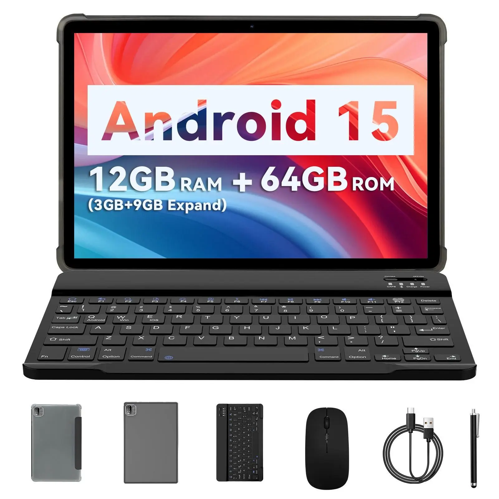 10.1 Inch Tablet PC with Bluetooth-compatible Rechargeable Wireless Keyboard and Mouse Case Set, Tech Accessories, Essential for Learning and Office Use