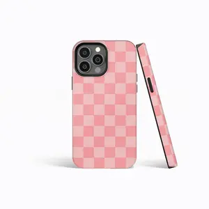 PINK Checkered Protective Phone Case  iPhone 17 16 15 14 13 12 11 Pro Max Compatible with Samsung Galaxy S25