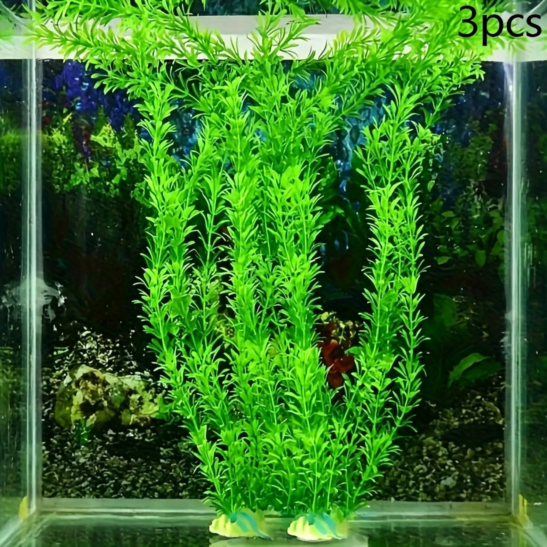 3pcs 30cm/11.8in Artificial Aquarium Plants - Realistic Green Fake Water Grass, Fish Tank Decor, Non-Toxic Ornament for Betta Tanks, No Maintenance Natural Landscaping Decor