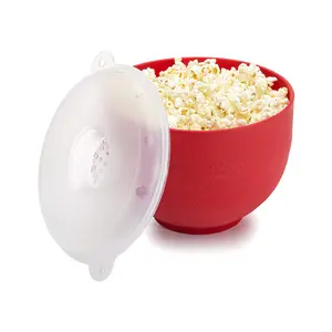 Silicone Popcorn Popper, Collapsible Hot Air Microwavable Popcorn Maker, Bowl Made without BPA, Red
