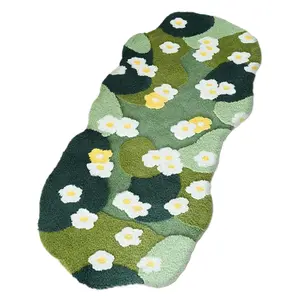 Nordic 3D Lawn Moss Rugs Carpet Fluffy Green Forest Irregular Floor Mat Soft Three-Dimensional Flocking Bedroom Rug Flocked Green Plush Bedroom Rug