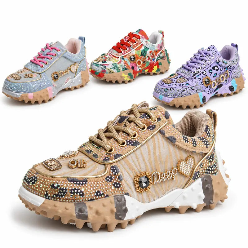 Women Casual Rhinestone-Embellished Sneakers Fashion Beaded Walking Shoes Outdoor Non-Slip Flat Shoes Sneaker Flats Red