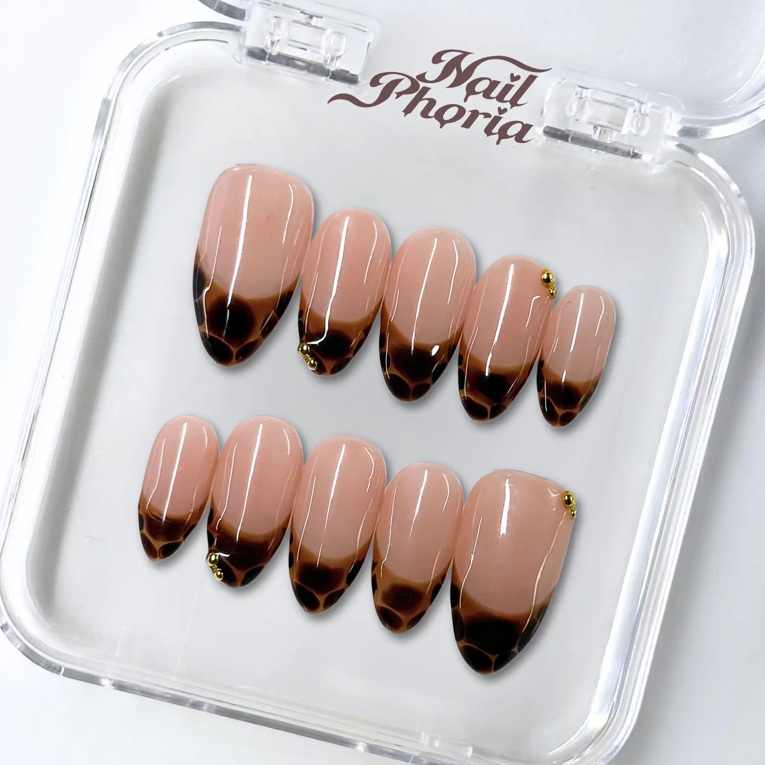 NailPhoria AMBER DRIZZLE - Handmade Press-On Nails | Reusable, Salon-Quality, Long-Lasting, Glossy Design