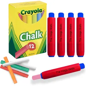 The Mega Deals Chalkboard Chalk 12 Pack Colored Chalk, Thin Chalks for Chalkboard with 5 Holders, Non Toxic Chalks for Kids Great for School and Home Gifting Bundle