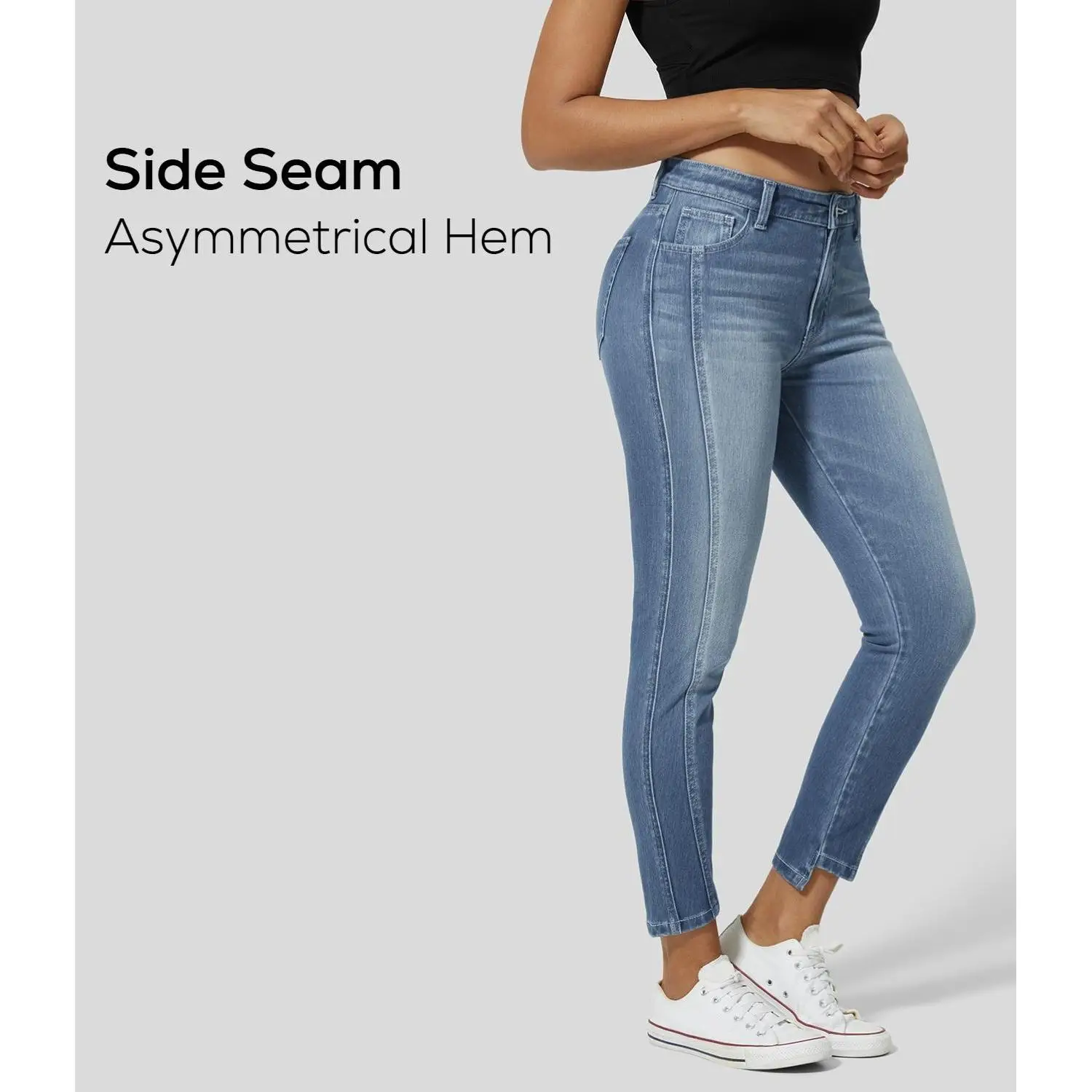 Halara Magic Mid Rise Button Zipper Multiple Pockets Stretchy Knit Casual Skinny Jeans #summer#summervibes#dealsforyoudays