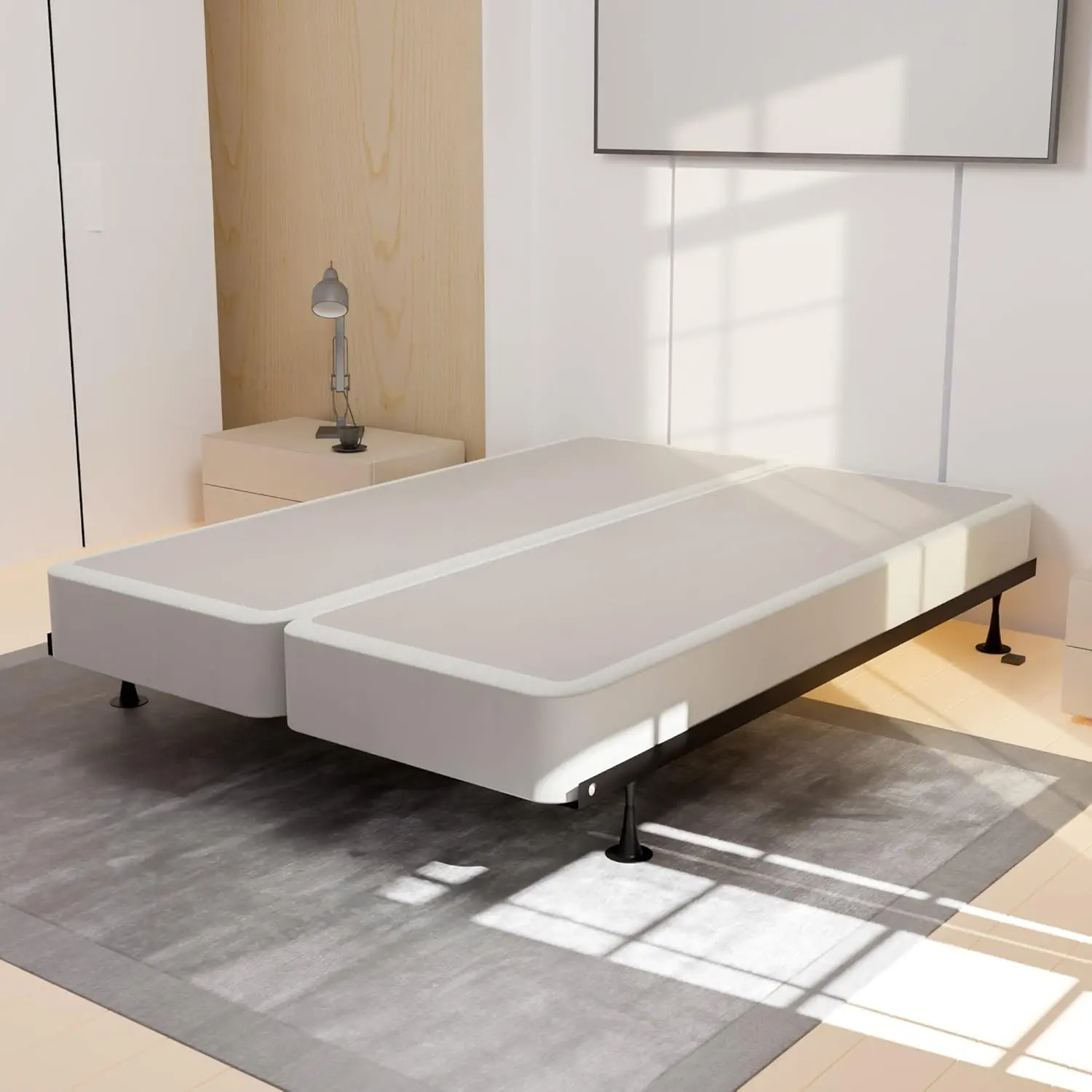 Spring Solution, 8" Split Wood Traditional Box Spring/Foundation for Mattress Set, Sturdy Fabric Paneled Design Wooden Frame, Durable Bedding Mattress Box Springs, Queen, White