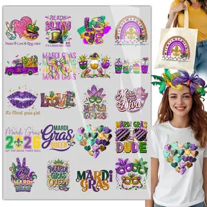 20PCS Mardi Gras Iron On Transfers DTF – Vibrant Carnival Designs for DIY T-Shirts, Tote Bags, Party Outfits & Festival Clothing Home Iron High Flexibility