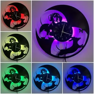 Vibrant LED Vinyl Wall Clock with Small Dog Design, Perfect for Home Decor, Kitchen Furniture, Hotel Decoration, Unique Gift, Led Wall Clocks